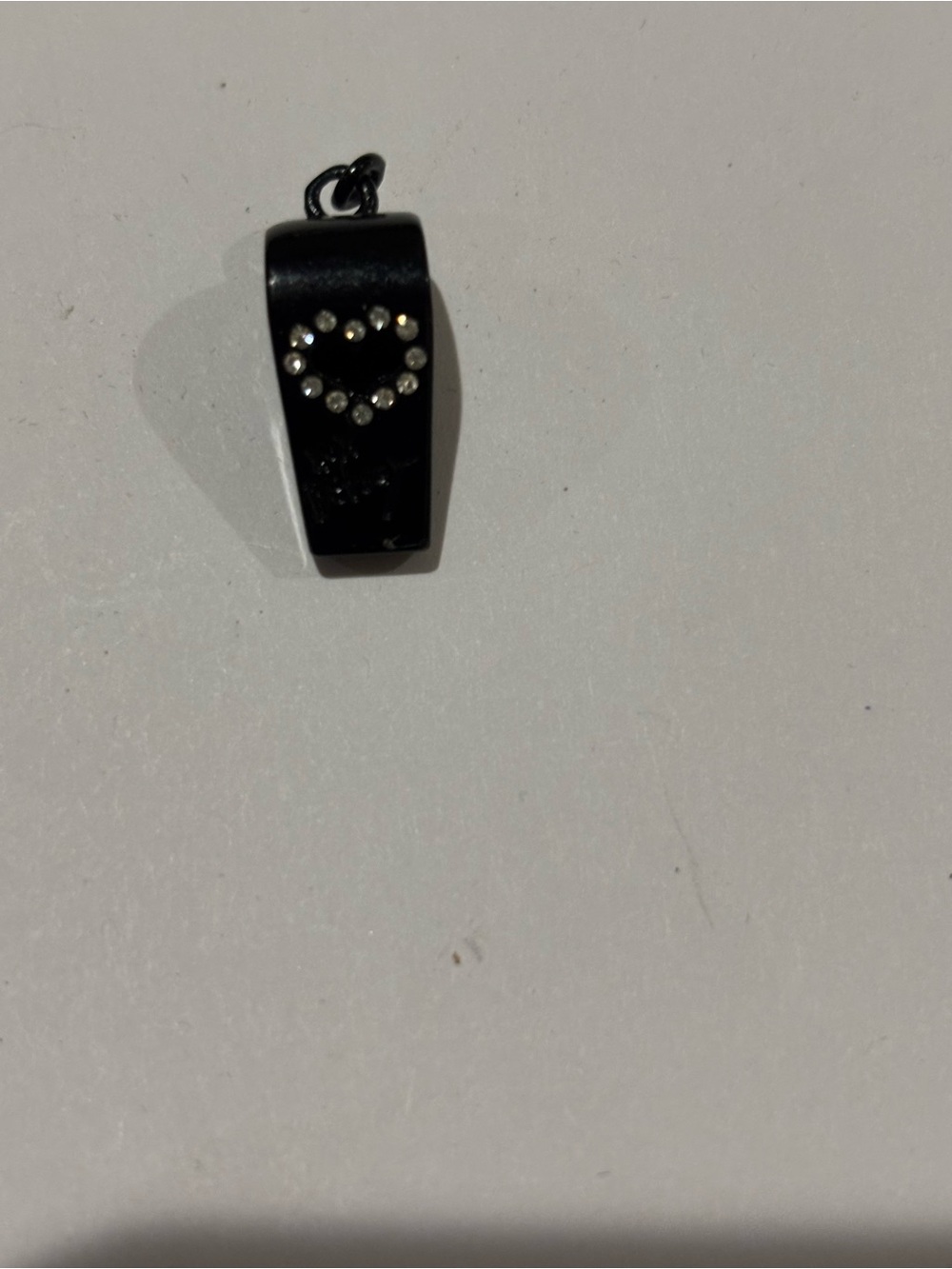 Black Rhinestone Heart Whistle Charm Pendant Miniature Jewelry Charm